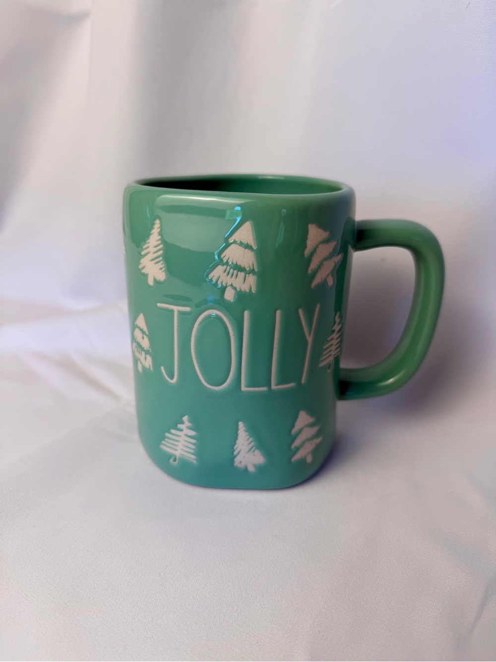 Rae Dunn Rare “Jolly” Green Christmas Tree Holiday Ceramic Mug